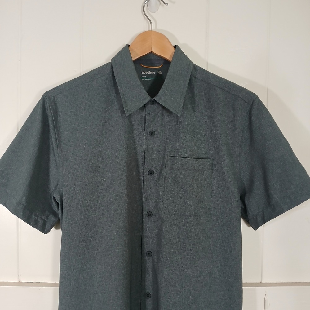 Wellen Airweave Performance Button Up Shirt Mens Small Grey Short Sleeve Stretch